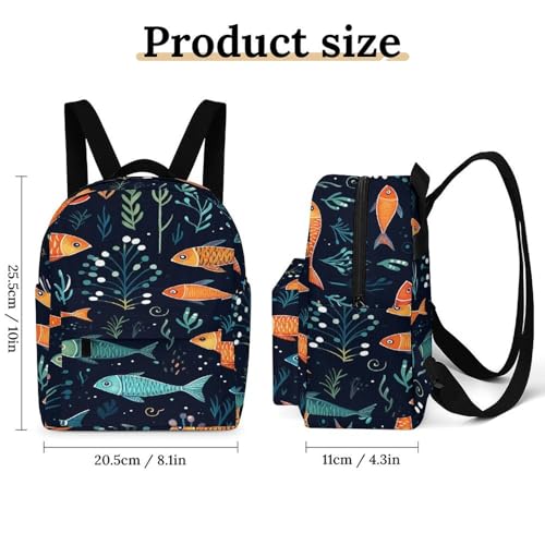 Mochila para mujer con patrón de peces pequeños y base estable de alta comodidad 2