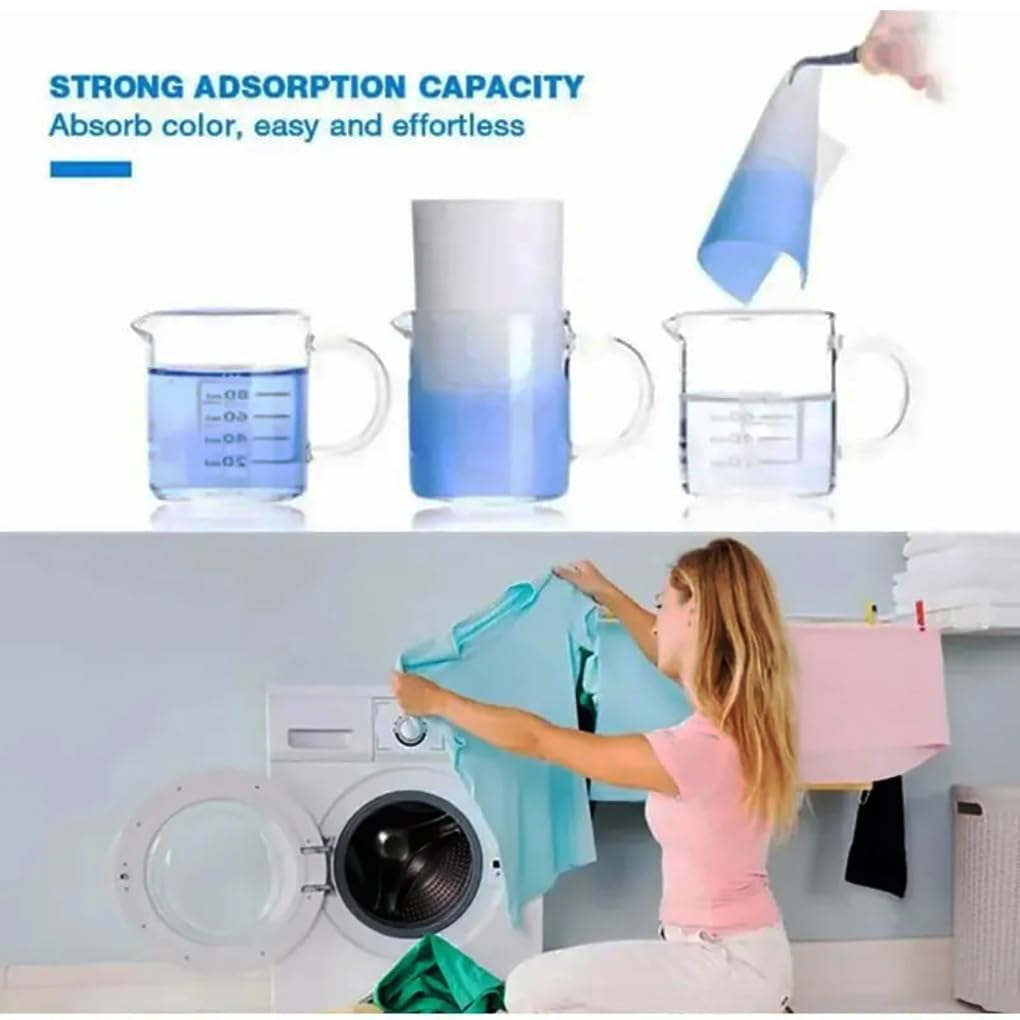 Orbica Fabric Clothes Color Absorb Paper Wipe For Washing Machine Colour & Dirt Catcher Anti-String Dyeing Laundry Paper Anti-Staining Clothes Sheets White Color pack of - 1 (50 Sheets) 1