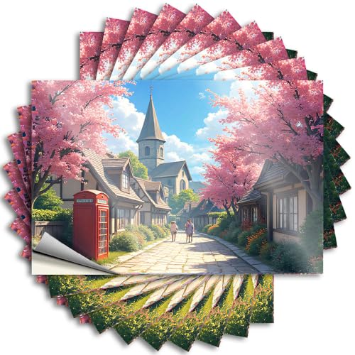 Saying Core Vinyl Sticker | A Picturesque Village Street Lined with Blooming Cherry Trees Rock for Bike Use(8X12CM)