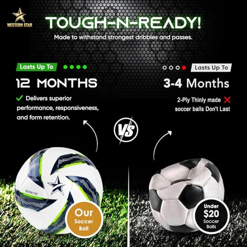 Image of Western Star Soccer Ball Size 4 and Size 5 - Thermo Bonded Construction with Reinforced Seams - Durable Design - Designed for Training & Matches - Performance Soccer Ball Quality - Professional Series