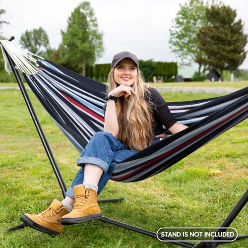 Image of SUNCREAT Hammocks Outdoor Camping Double Hammock, Extra Large 2 Person Hammock for Camping, Navy & Red