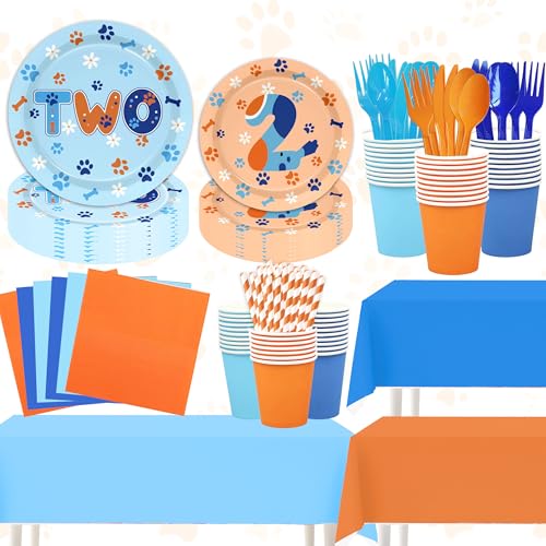 Déco 2ème anniversaire patte de chien avec vaisselle jetable complète