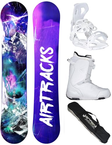 AIRTRACKS Snowboard Set Paquete Completo Tabla High M Carbon Hybrid Rocker Mujer 145 + Fijaciones Master + Botas Strong ATOP W 39 + SB Bag