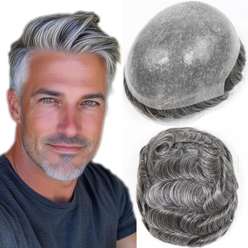 HAPPY&CC Toupee for Man Thin Skin PU Men's Hairpiece European Virgin Human Hair Replacement System