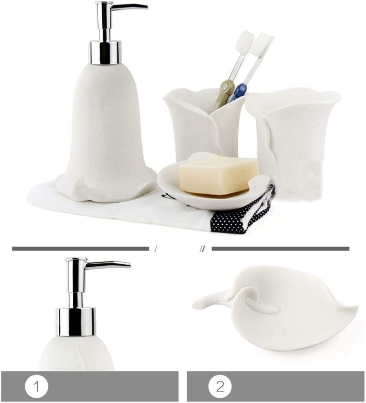 Badezimmer Set Badezimmer-Zubehör-Set, 4-teiliges, Seifenschale, Lotionspender, Becher, Badezimmer-Set, Modernes Design Dekoration Organizer(Calla)