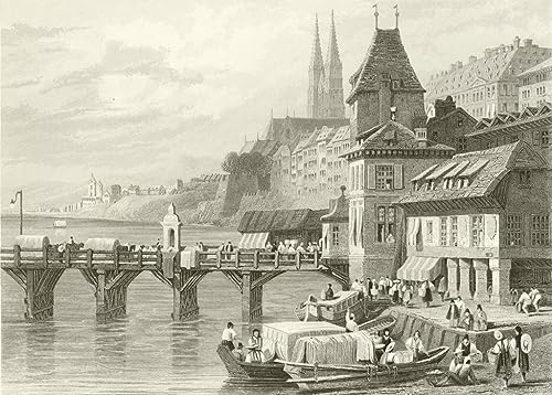 Peinture Bâle sur le Rhin Samuel Prout affiche impression toile 60x90cm