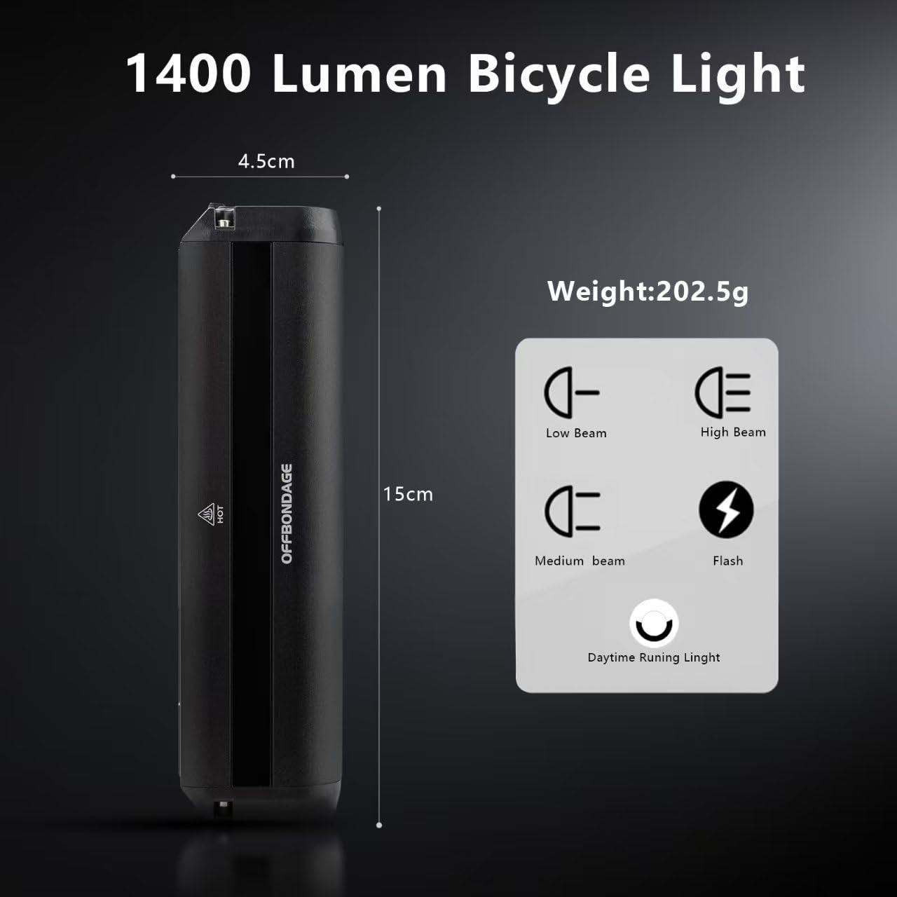 Barra luminosa per bici elettrica, super luminosa, con batteria ricaricabile, impermeabile IPX5, 5 modalità, per mountain bike, guida notturna, ciclismo
