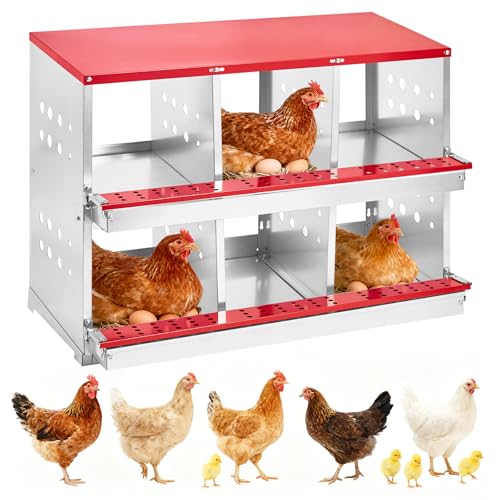 Garvee Boîte de ponte pour poules en métal galvanisé robuste – 6 compartiments – Aérations, plateforme de repos – Montage peinture murale ou au sol – Nettoyage facile et collecte aisée des œufs – Avec