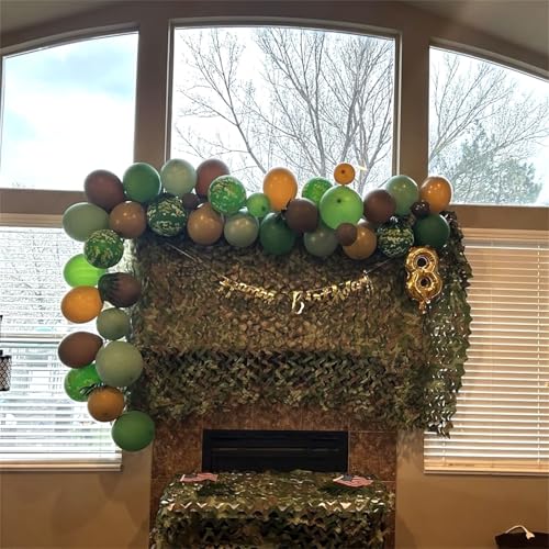 Image of Green and Brown Army Balloons Set, 12 Inch Dark Sage Green Retro Light Coffee Brown Camo Latex Balloons for Camouflage Birthday Party Hunting Soldier Camping Jungle Themed Party Decorations Supplies