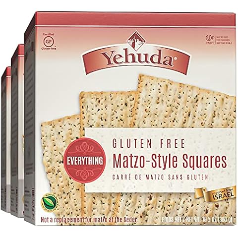 Yehuda Gluten Free Everything Matzo Squares (3 Pack) Thin, Crisp & Airy Matzo Style Gluten Free Crackers with Everything Seasoning | Certified Kosher (Including Passover) | Cover