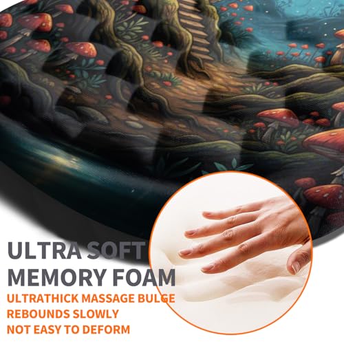 Image of Ergonomic Joint Wrist Support Mouse Pad with Memory Foam Cushion Massage Bump, Carpal Tunnel Pain Relief Mousepad Slope Design for Wrist Rest, 11.8x7.9 in, Mushroom