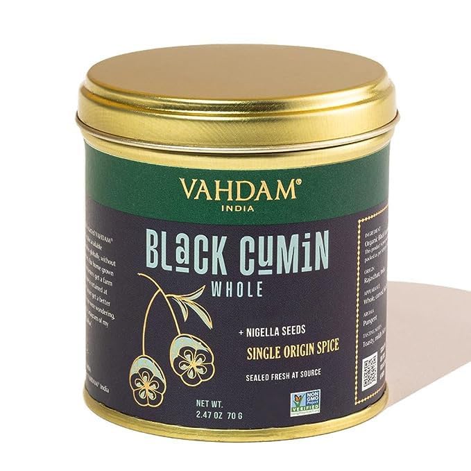 Image of VAHDAM, Black Cumin Whole (2.47oz /70g) Gluten-Free, Non GMO, 100% Raw Black Cumin Seeds Whole Nigella Sativa Seed | Raw Black Cumin Seed from India | Vegan & Gluten free Kalonji Seed