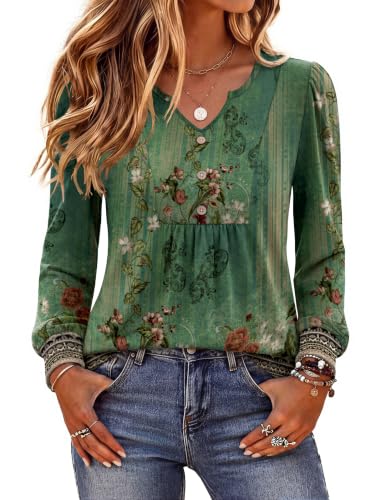 Image of Zeagoo Womens Long Sleeve Tops Fall V Neck Shirt Casual Pleated Tunic Top