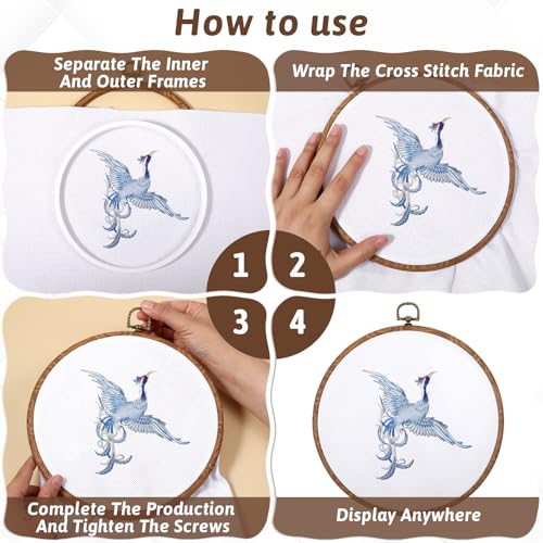 6 Pack 8 Inch Embroidery Hoops Circle Display Frame Kits Round Imitated Wood Cross Stitch Hoop Rings for DIY Craft Sewing Ornaments Decoration - Image 6