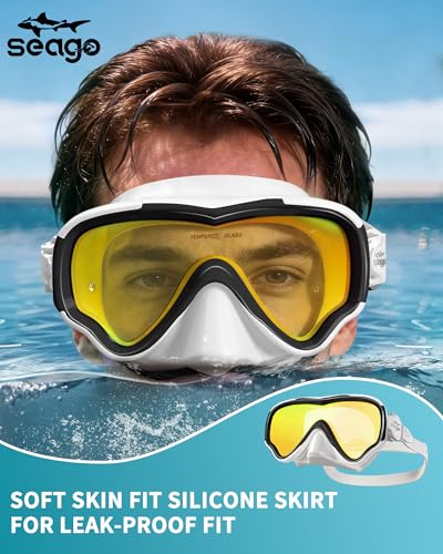 Image of Seago Adult Swim Goggles Mask Mirrored Tempered Lens, Anti UV /Fog No Blurring Clear Wide View with Nose Cover for Men Women
