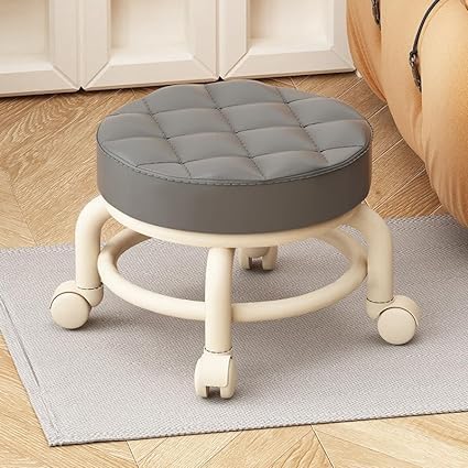 Image of Low Seat Round Roller Stool Sturdy Heavy Duty Small Footrest Movable Mini Stool