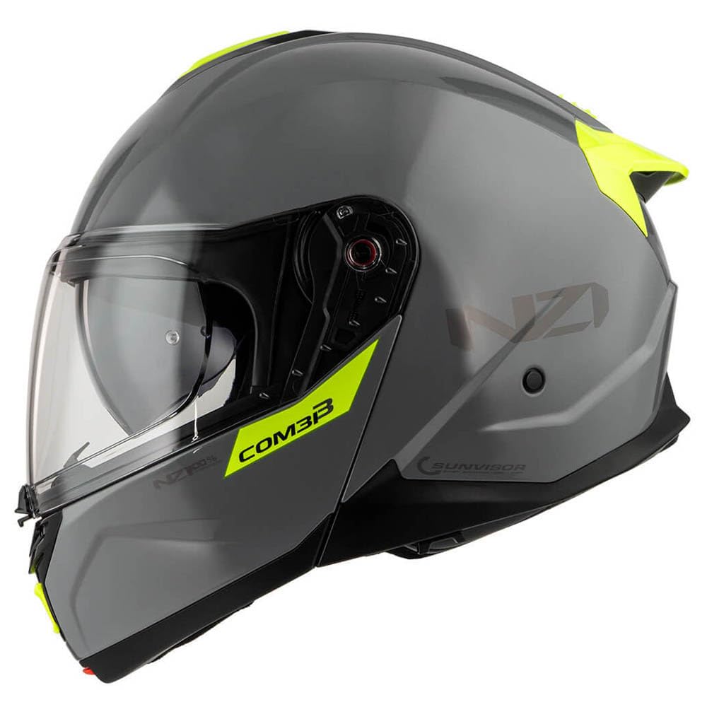 NZI Combi 3 Duo Nouveau Gris Amarillo Intercom Sena - Casco de Moto Modular Abatible Bluetooth Integrado con Visor Solar - Unisex Hombre y Mujer - Homologado P/J ECE 22.06