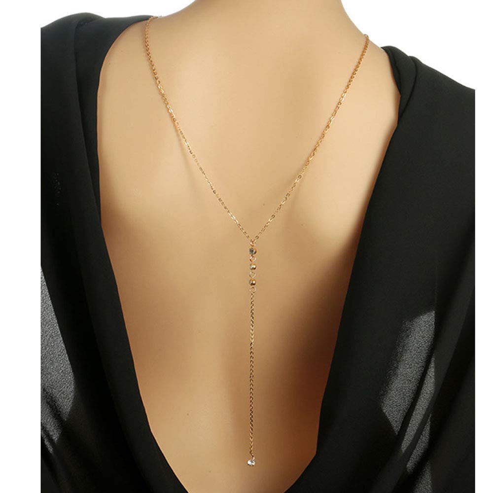 LSSJLUH Fashion Backdrop Necklace Back Chain Jewelry For Women Long Rhinestone Wedding Backless Dress Accessories