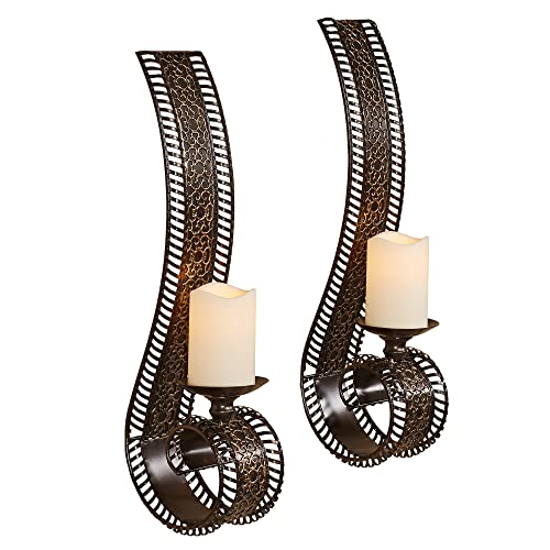 Charleston Scroll Wall Sconces Bronze Pair - Set Of 2 - Traditional Antique - Ornate Lace-Like Scrollwork - Metal Sconce Candle Holder For Bedroom, Bathroom Living Room, Entryway - 21 Inches High #TOP9
