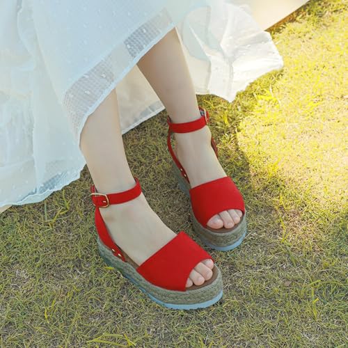Image of PANDANINJIA Girls Sandals Wedge Platform Espadrille Open Toe Summer Little Big Kid Flower Girl Heels Dress Shoes