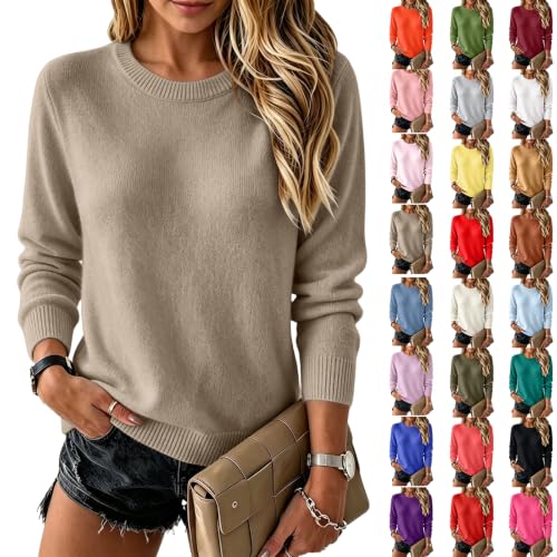 Womens Crew Neck Sweater Ribbed Knit Long Sleeve Sweater Top - image 1