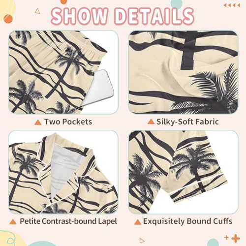 Palm Tree Wave Pajamas Set Summer Button Down Sleepwear Pjs Sets Comfy Loungewear3