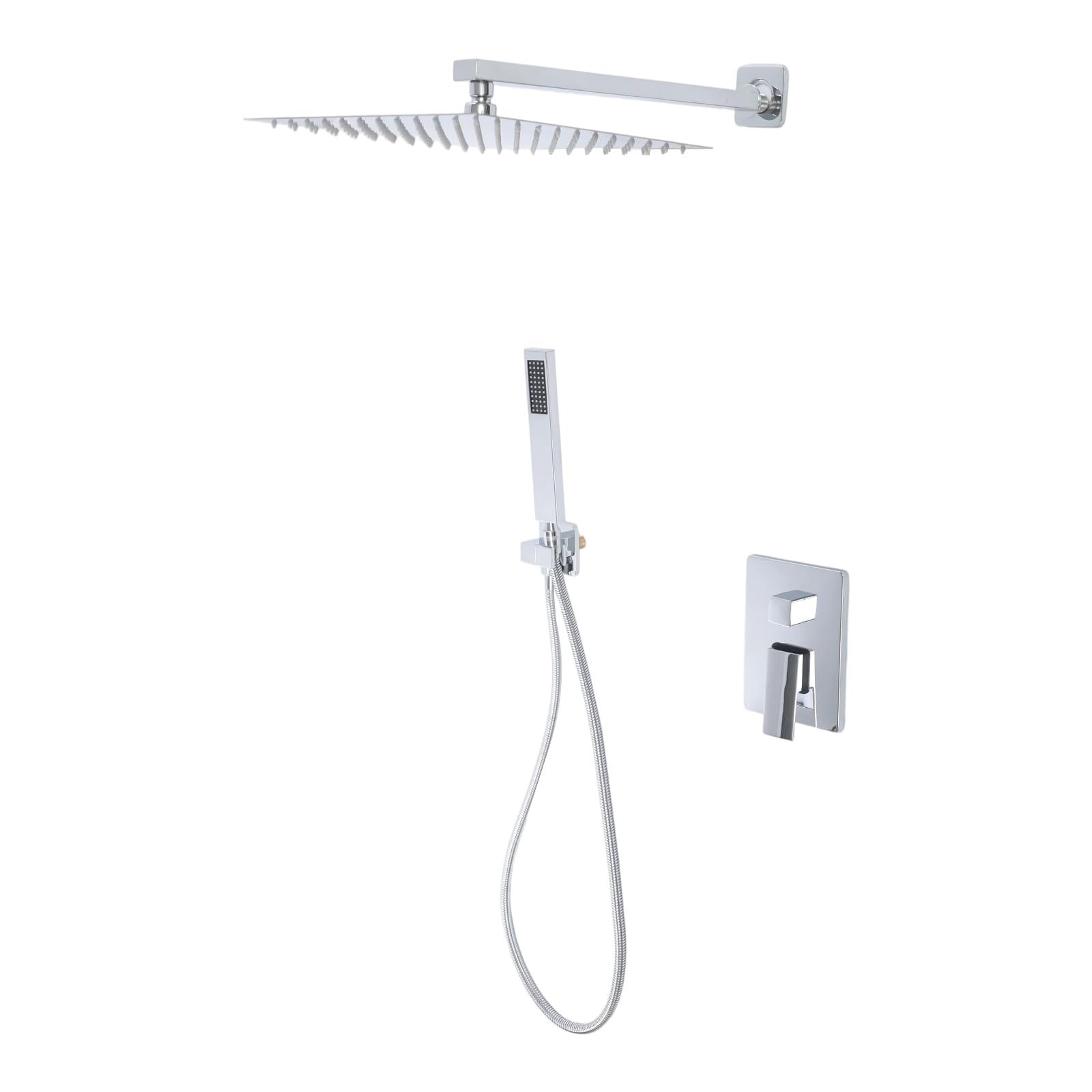 Nowoczesny system prysznicowy z deszczownicą i słuchawką prysznicową, 30 x 30 cm, głowica prysznicowa ze stali nierdzewnej, obracana o 360°, zawór ceramiczny, montowany na ścianie, w