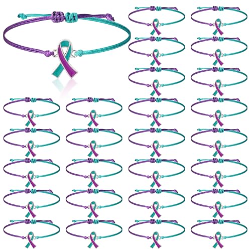 Suicide Awareness Bracelets Bulk Suicide Prevention Awareness Bracelets Teal and Purple Ribbon Motivational Wristband for Women Men Mental Health Item Charity Campaign Supplies
