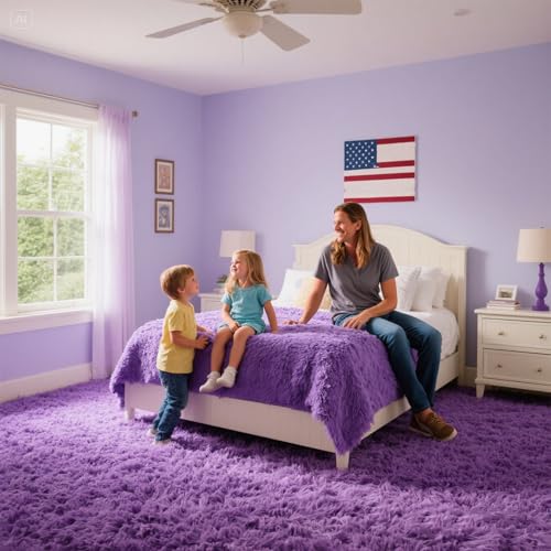Purple Area Rugs for Girls Bedroom Living Room, 8x10 Fluffy Fuzzy Shaggy Carpet for Kids Playroom Nursery, Thick Soft Plush Mat for Kids Baby Boys Teen Dorm Home Decor Aesthetic