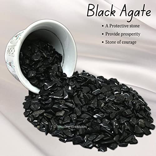 Image of Amazing Gemstone Black Agate Crystal Chips Aquarium Gravel Rocks - Black Agate Chips Bulk Fish Tank Gravel, Small Tumbled Stone Chips and Tiny Crystals for Decoration (Natural AAA Grade Gemstones)
