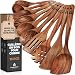 Ustensiles de Cuisine Bois - Set de Cuisine Premium 10 Pièces - Ensemble d'Ustensiles en Bois de Teck Facile à Nettoyer - Matériau Léger, Résistant à la Chaleur, Durable & Anti-Rayures