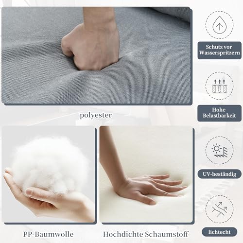 Gartenmöbel Set, Balkon Möbel Set mit Bequemen Kissen, Lounge Möbel Outdoor, Terassenmöbel mit 3er Sofa, 2 Sessel und Couchtisch, Glastischplatte, Geflochtene Seilarmlehnen, Grau – Bild 6