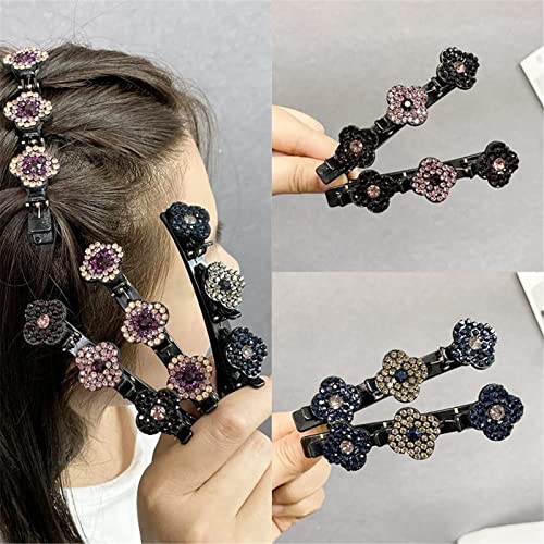 Foto von Kolibri-Haarspange mit Kristallblume,Haarschmuck für Frauen,Satin Stoff mit Clips,Strass-Haarspange,Vierblättriges Haarnadel-Entenschnabel-Clip,Modische Doppelschicht-Mini-Haarspangen