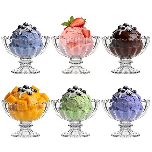 MYKAGS Dessert Bowls 125 Ml Set of 6 Lead-Free Crystal Glass Ice Cream Bowls Small Serving Bowls for Fruit Jellies Snacks Durable and Dishwasher-Safe Ideal for Parties and Gatherings
