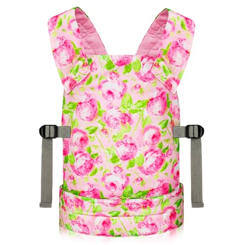 Aolso Baby Doll Carrier Baby Doll Carrier Storage Bag Backpack Front and Back Carrying with Adjustable Straps for Babies Carrier Dolls Accessories for 14-18 Inch Dolls-Pink/Green