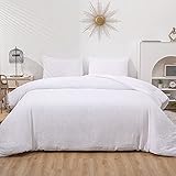 LUCKYBULL Seersucker Comforter Set 3 Pieces Full Textured Comforter Set 100% Soft Washed Microfiber Lightweight Bedding Set for All Seasons, White 79''x90''