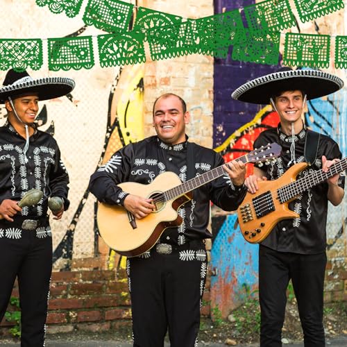 Image of VitalCozy 4 Pack 59 ft Mexican Papel Picado Banner Plastic Mexican Talavera Party Fiesta Banner Wedding Hanging Decorations for Cinco De Mayo Party Supplies (Green)