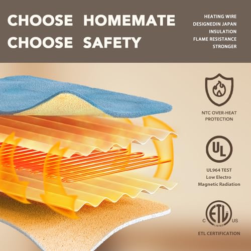 Image of Homemate Electric Heated Blanket Twin Size - 62 inchx84 inch Heating Bed Blankets Throw with 8 Hours Auto Off 10 Heating Levels Fast Heating Over-Heated Protection Soft Warm Flannel Bed ETL Certified Blue
