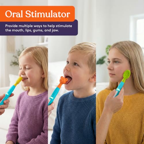 Image of Special Supplies Buzz Buddy Oral Motor Stimulation kit with 6 Soft Textured Interchangeable Heads, Calm Sensory Needs, Support Speech, and Stimulate Self Feeding, Gentle Vibrations (Light Blue)