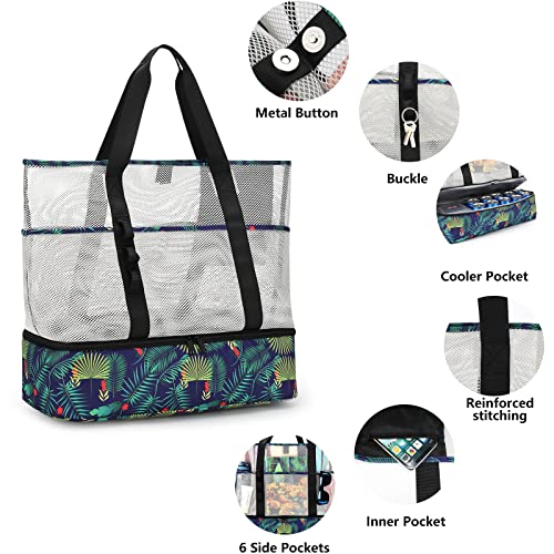 Image of Beach Bag with Cooler,Mesh Beach Bags for Women Sandproof for Pool and Swimming Travel Daily with Durable 8 Pocket