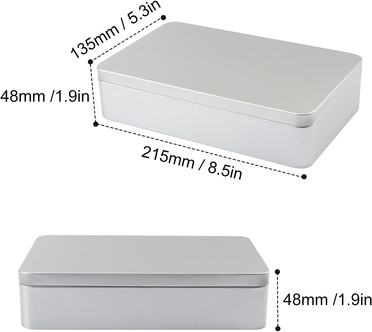 8 PCS 8.6 in Rectangular Metal Tin Box, 8.6 x 5.4 x 2 Inch Rectangular Tin Boxes with Lids, Rectangle tin Cases for Office Supplies, School, DIY Crafts & Home Organization(Silver)