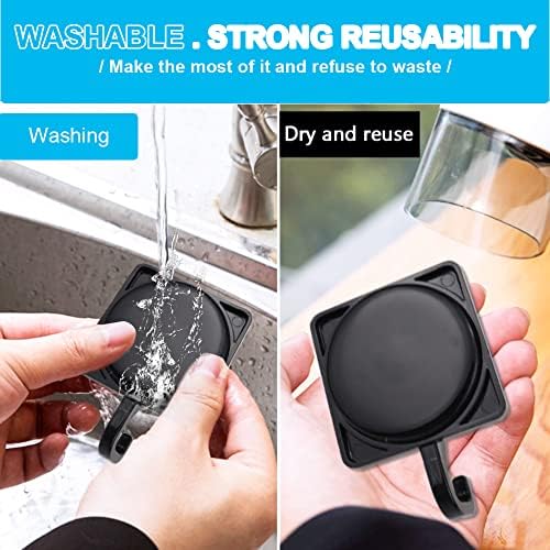 Siwinparts 2 Pieces Suction Hooks Vacuum Suction Cup Hooks Plastic Bathroom Robe Hooks Multi Purpose Wall Hooks Removable Reusable Hooks Damage Free for Shower Bathroom Kitchen Glass Tiles - Black