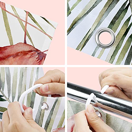 Vega U Flamingo Shower Curtain For Bathroom, Tropical Leaves Themed Bath Decor With Hooks, 72X72 Inch #TOP3