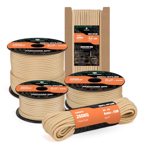 Kamu Synber 550 Paracord 4mm 10m Typ III Schnur 7 Stränge Nylon Seil Fallschirmschnur für Basteln, Outdoor, Camping, Survival | Tragkraft 250kg | Khaki