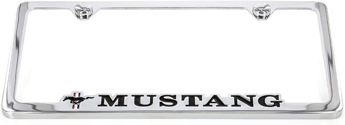Ford Mustang Chrome Contoured Plated Zinc Metal License Plate Frame Holder Bottom Engraved 2 Hole