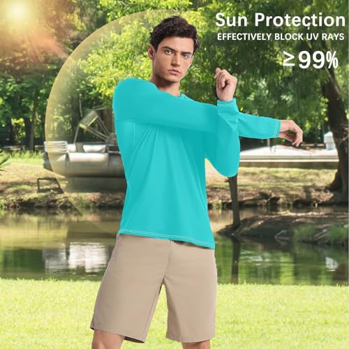 Dark Turquoise Blue Sun Protection SPF Rash Guard Shirt Quick Drying Long Sleeve Men's Sun Protection Long Sleeve Beach4