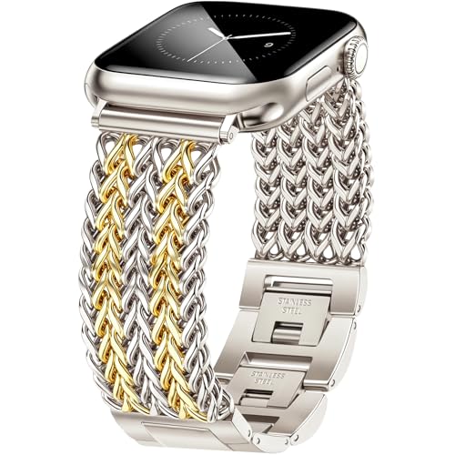 JR.DM �X�^�[���C�g�S�[���h�u���X���b�g�o���h �����p Apple Watch 38mm 40mm 41mm 42mm (S10/11) �Ή� �f�U�C�i�[ �X�e�����X�X�`�[�� ���^���`�F�[�� �h���b�V�[�X�g���b�v iWatch Series 11/10