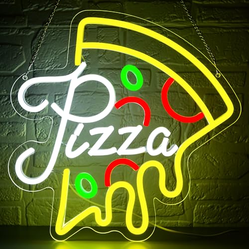 Image of Pizza Neon Sign for Wall Decor Dimmable Pizza Slice Neon light Up Sign for Pizzeria Restaurant Kitchen Dining Hall Store Man Cave Party Bedroom Christmas Birthday Gifts Wall Art Size13.0*13.1(WZCP017)