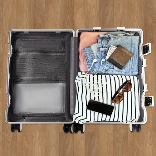 20 Inch Carry On Luggage with Front Pocket, PC Hardside Spinner Wheel Suitcase with Cup Holder & USB Charging Port, Lightweight Expandable TSA Lock White Travel Suitcases for Airplane Business School4