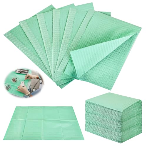 Baberos dentales, 125 unidades, 33 x 45 cm, servilletas dentales, manteles para tatuajes, impermeables, para hospitales, consultas, estudios de tatuaje, color verde